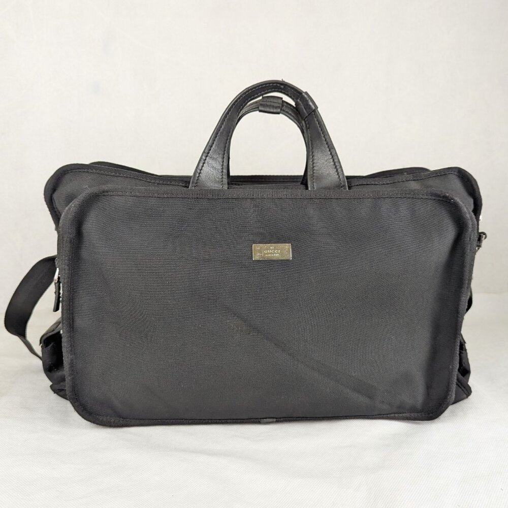 Authentic GUCCI Boston Silvery Synthetic Shoulder Travel Bag Black Made in Italy